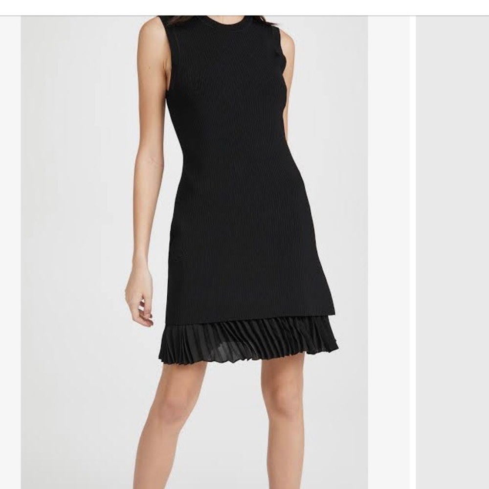 Theory Ribbed Sweater Dress w detachable crepe pleated hem slip Sz P NWT
